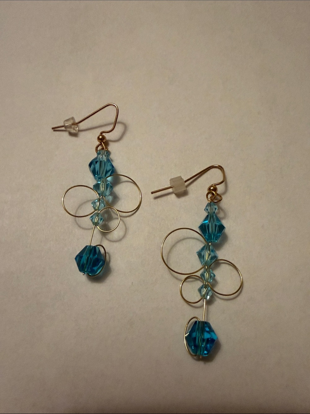 Handmade Blue Crystal Drop Earrings - Gold Wire